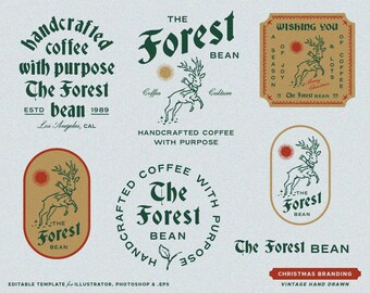 7 Christmas Editable Logo Template Vintage Branding Logo Kit