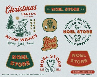 8 Christmas Editable Logo Template Vintage Branding Logo Kit