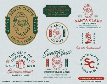 8 Christmas Editable Logo Template Vintage Branding Logo Kit