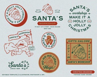 8 Christmas Editable Logo Template Vintage Branding Logo Kit