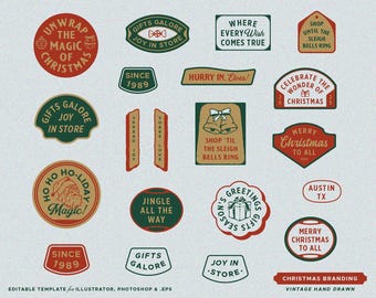 19 Vintage Editable Christmas Sticker Design Template