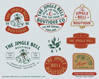 8 Christmas Editable Logo Template Vintage Branding Logo Kit