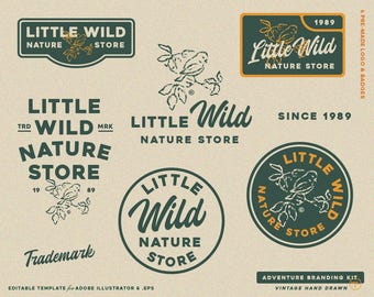 6 Hand Drawn Adventure, Outdoor, Mountain, Vintage Badge Editable Logo Design Template Branding Kit