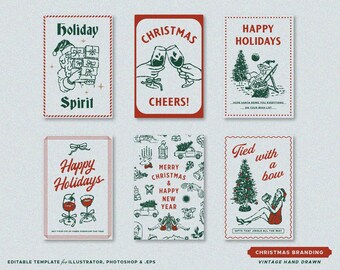 6 Christmas Vintage Editable Greetings Cards Design Templates