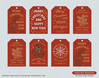 6 Vintage Christmas Tag Label Design Editable Templates