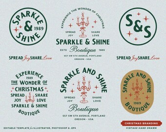 7 Christmas Editable Logo Template Vintage Branding Logo Kit