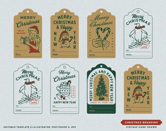 6 Vintage Christmas Tag Label Design Editable Templates