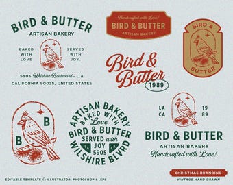 7 Christmas Editable Logo Template Vintage Branding Logo Kit