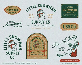 8 Christmas Editable Logo Template Vintage Branding Logo Kit