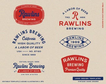 6 Birrificio, Negozio di birra, Birrificio, Distintivo vintage Modello di design del logo modificabile Kit di branding