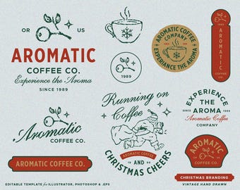 9 Christmas Editable Logo Template Vintage Branding Logo Kit