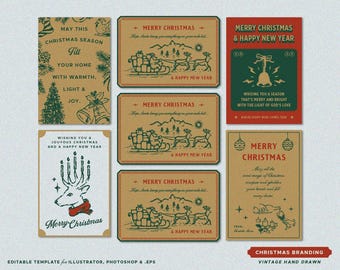 5 Christmas Vintage Editable Greetings Cards Design Templates