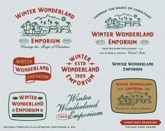 8 Christmas Editable Logo Template Vintage Branding Logo Kit