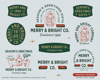 9 Christmas Editable Logo Template Vintage Branding Logo Kit