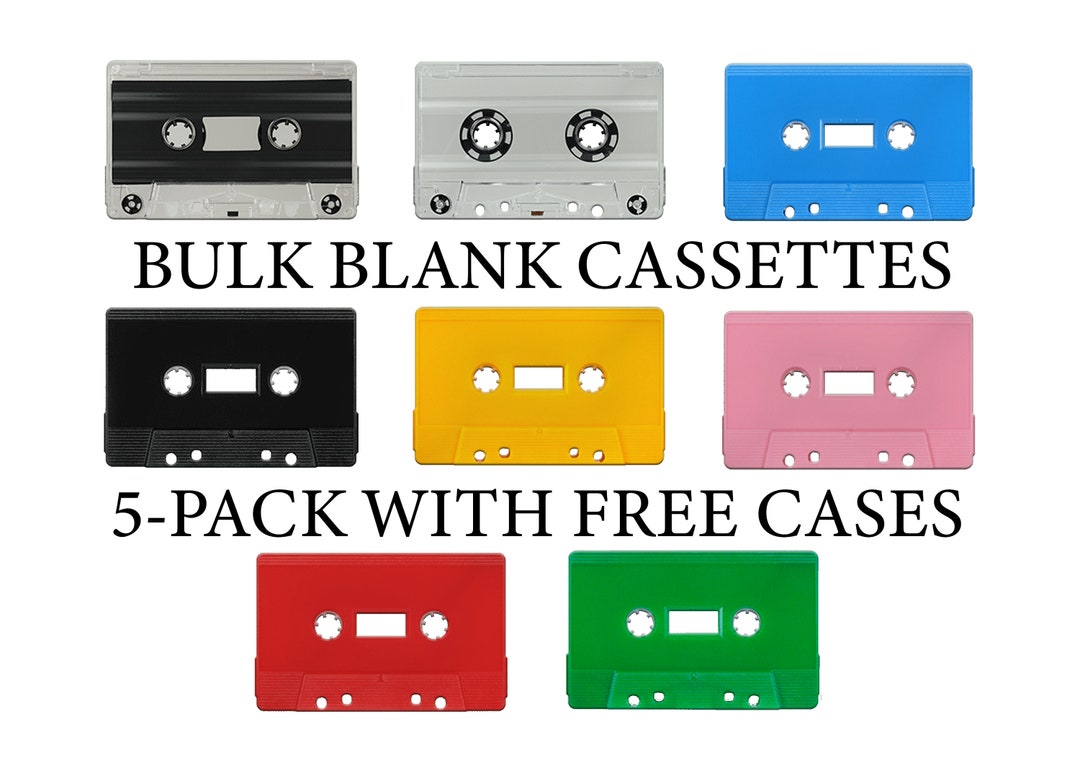 Bulk Blank Cassettes 5 Pack With FREE Poly Cases Choose From 30 60 90