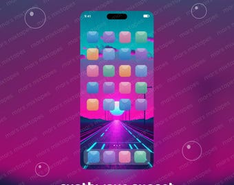 Synthwave Live Phone Wallpaper, Animated Neon 80s Sunset Retrowave Wallpaper for iPhone & Android, Vaporwave Outrun Moving Background