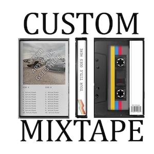 Mixtape personalizado com capa e lista de faixas de 30, 60, 90 minutos e caixa grátis de fita cassete de áudio real com sua música mixtape presente