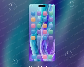 Liquid Glass Phone Wallpaper Pack, Iridescent Aqua Aesthetic iPhone Android Wallpapers, Y2K Abstract Glossy 3D, Instant Download