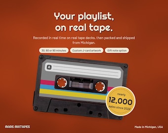 Mixtape personalizzato su cassetta: la tua playlist su nastro (30/60/90 minuti)