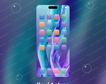 Liquid Glass Phone Wallpaper Bundle, 18 Still & Live Wallpapers, Animated Iridescent Aqua Aesthetic iPhone Android, Y2K Abstract Set
