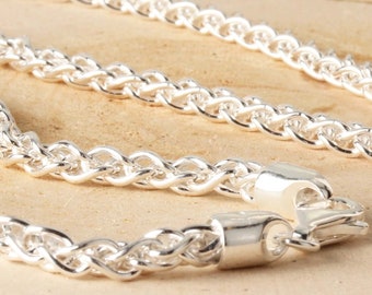 4.3mm Silver Spiga Chain, Genuine Solid 925 Sterling Silver Wheat Chain, Hallmarked Chain, Solid Silver Chains, Strong Silver Chain, Wheat