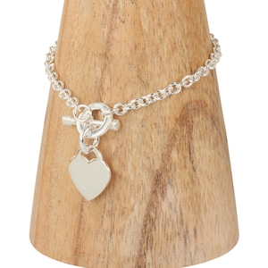 Sterling Silver T-Bar Bracelet with Heart Charm