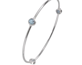 Triple Set Blue Topaz Solid Sterling Silver Bangle