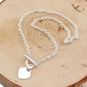 Solid 925 Sterling Silver T-Bar Necklace With Heart