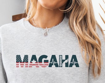 MAGAHA Crewneck Sweatshirt Women MAGA Make America Healthy Again MAHA Vote Trump 2024 Election America First Patriotic Gift American Flag