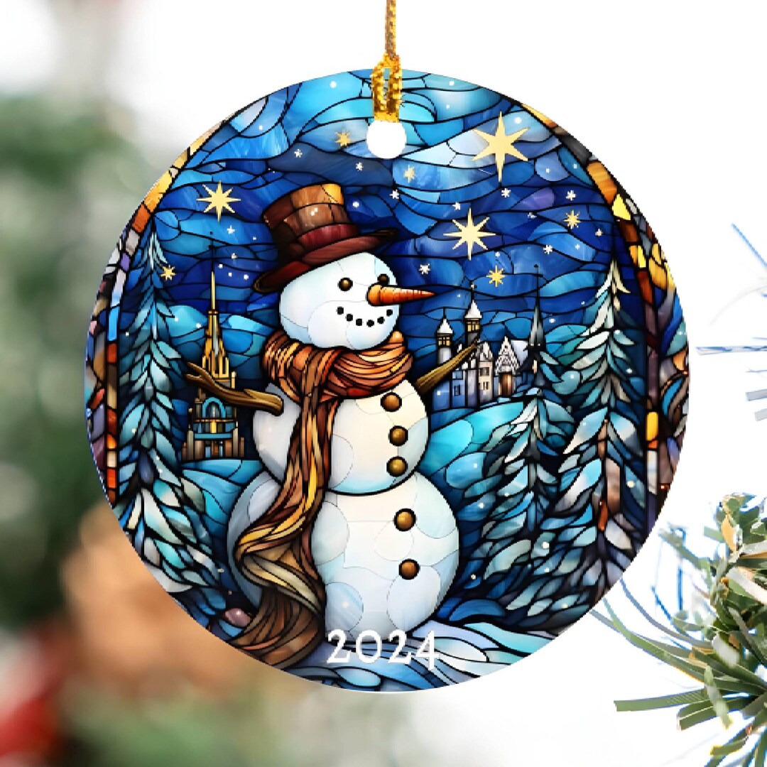Snowman Ornament 2024 FAUX Stained Glass Christmas Ornament ...