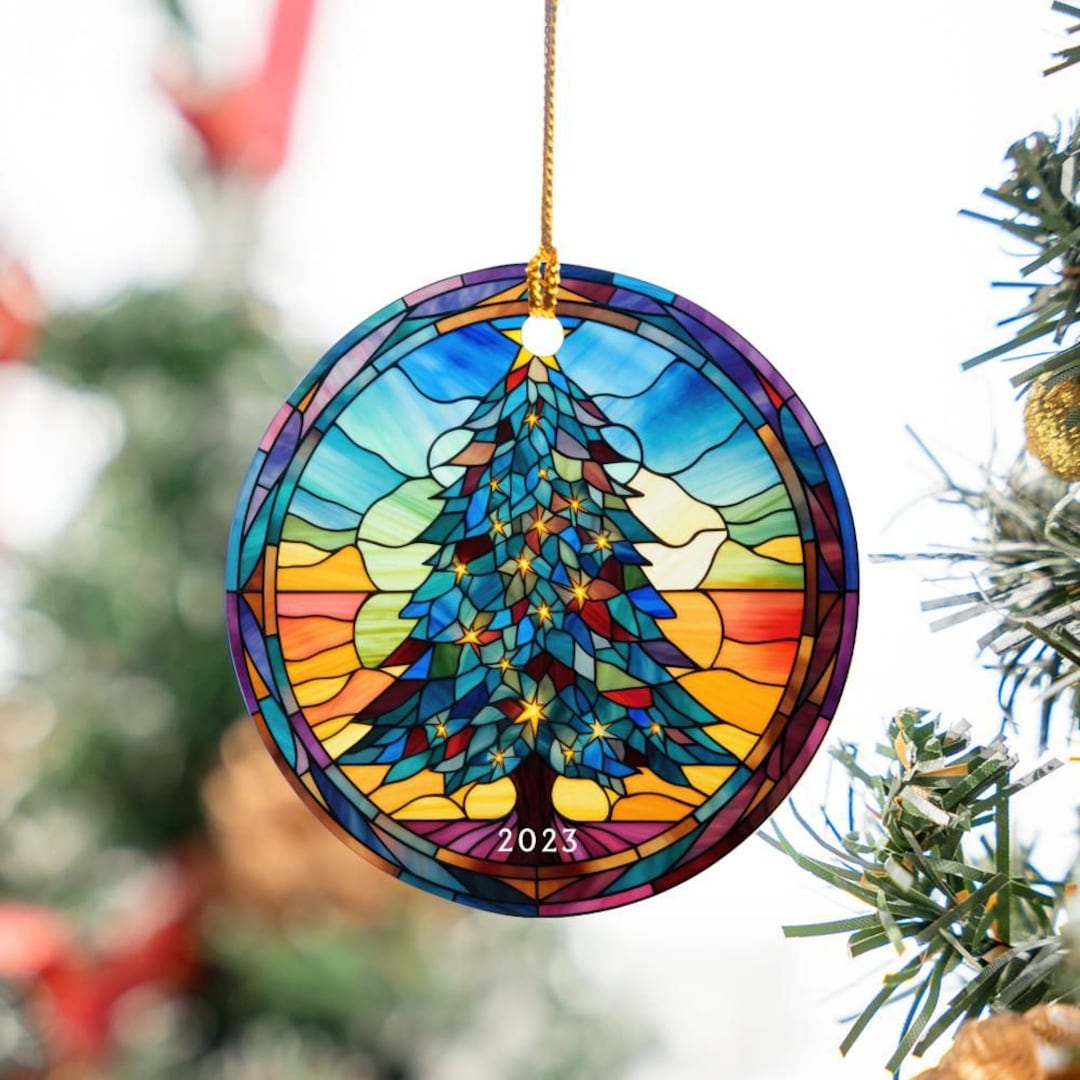 Christmas Tree Stained Glass Ornament Personalized Gift Etsy