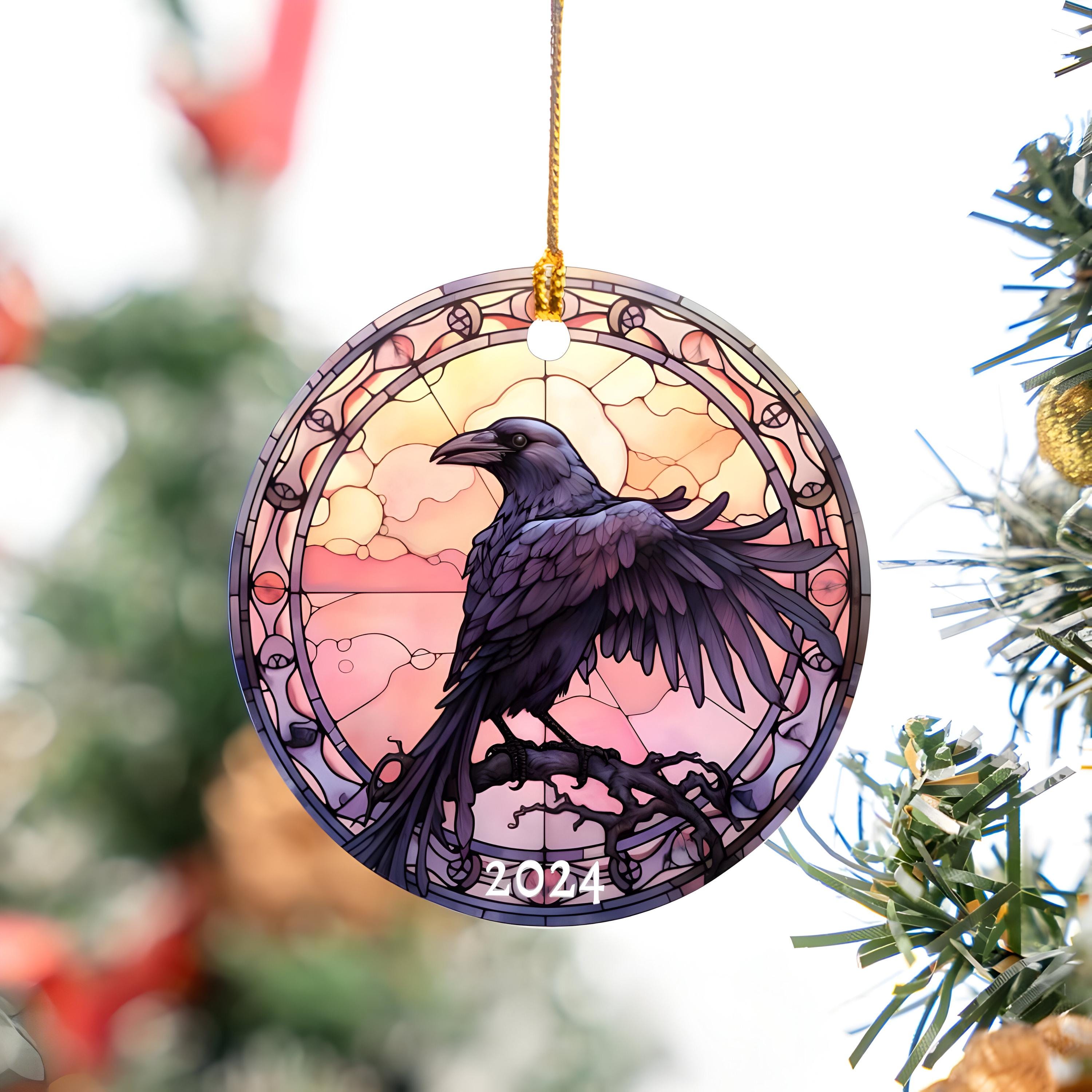 Raven Button Raven Ornament Faux Stained Glass Ornament Personalized Gift Home Decor ...