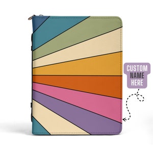 Copertina della Bibbia personalizzata, copertina della Bibbia personalizzata con raggio di sole retrò, regalo cristiano per lei, custodia per Bibbia in pelle vegana, delineata, copertina della Bibbia carina