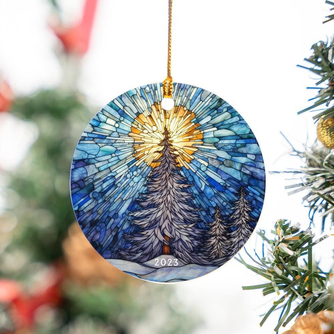 Radiant Blue Christmas Tree Lights Stained Glass Ornament Etsy