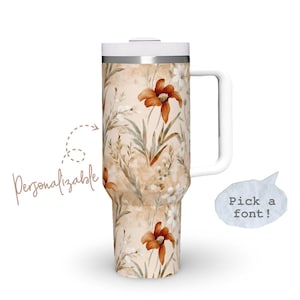 Wildflowers Terracotta 40oz Tumbler with Handle & Straw Custom Name Tumbler Personalized Cup 40 oz Quencher Personalized Gift for Her
