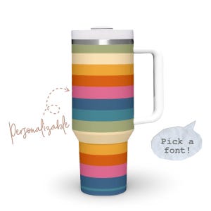 Retro Regenbogen 40 Unzen Becher mit Griff & Strohhalm Benutzerdefinierter Name Becher Bunte personalisierte Tasse Quencher Netter Becher personalisiertes Geschenk für Sie