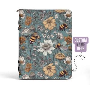 Funda para Biblia con diseño de abeja: Estuche personalizado de piel vegana con estampado floral