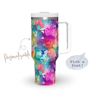 Regenbogen Spritzer 40 Unzen Becher mit Griff Benutzerdefinierter Name Becher mit Strohhalm Personalisierte Tasse 40 Unzen Quencher Buntes personalisiertes Geschenk für Sie