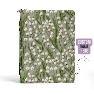 Copertina per Bibbia personalizzata per donna Custodia per Bibbia in mughetto Custodia in pelle PU Vegan Boho Floral Christian Gift Copertina per libro Cottageore Ricamo finto