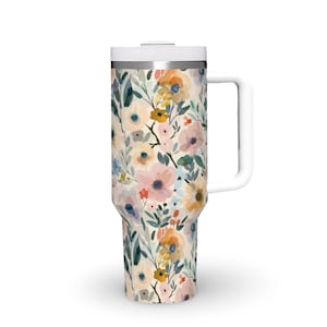 Flower Meadow 40oz Tumbler with Handle & Straw Large Tumbler Floral Cute Travel Cup 40 oz Quencher Unique Gift for Her