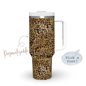 Cheetah 40oz Tumbler with Handler & Straw Custom Name Tumble Personalized Cup 40 oz Quencher Leopard Personalized Gift for Her Animal Print