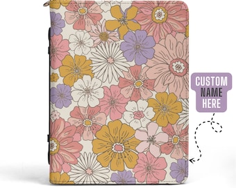 Boho bijbelomslag met bloemen, gepersonaliseerde veganistische leren boekentas