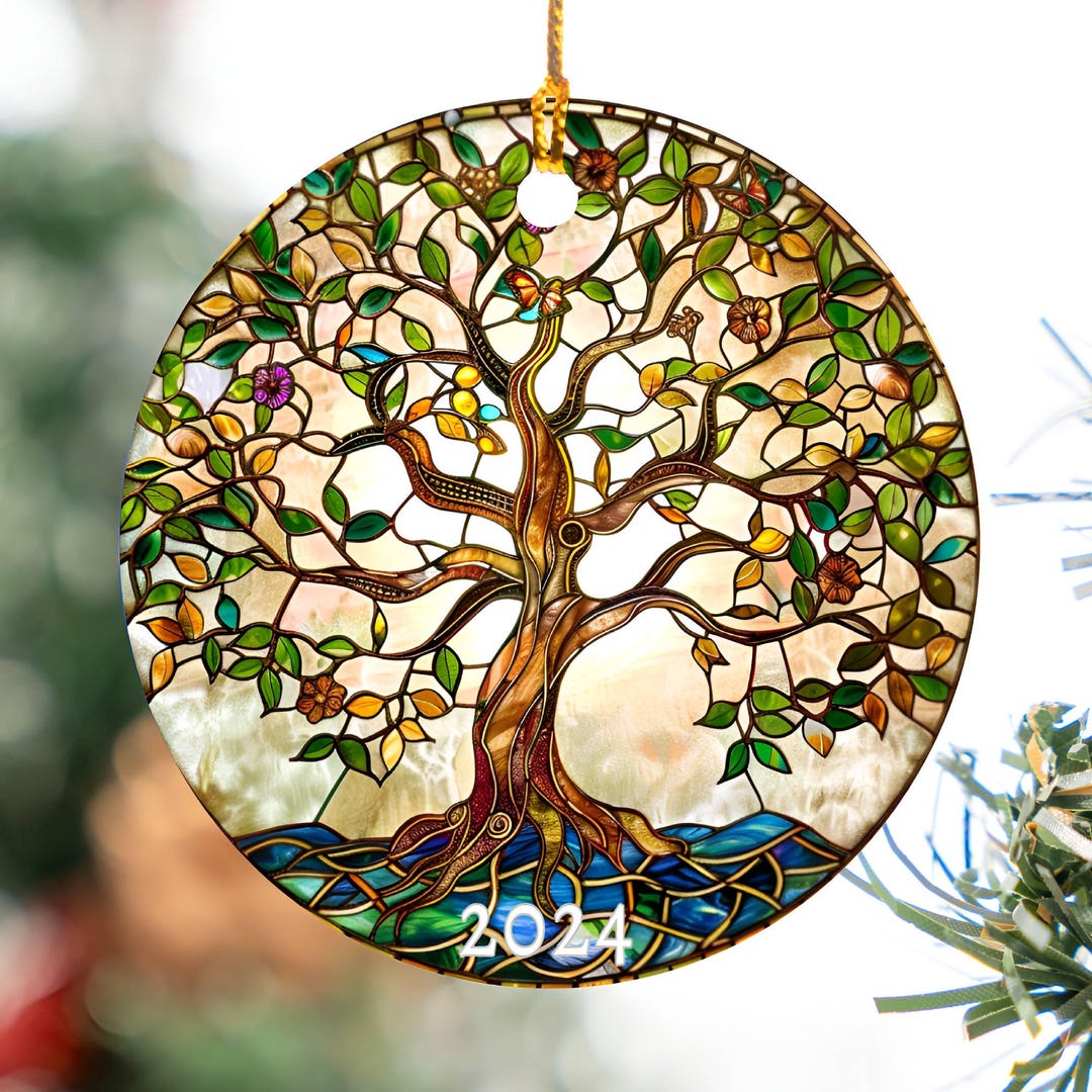 Tree of Life Ornament 2025/4 FAUX Stained Glass Ornament Personalized ...