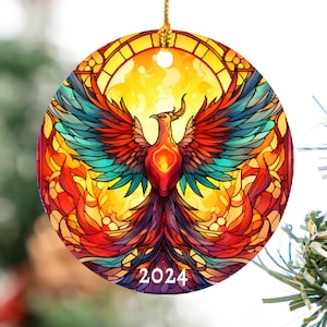 Phoenix Ornament: Faux Stained Glass Personalized Keepsake, Recovery Gift of Hope or Breakthrough