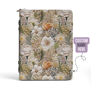 Copertina della Bibbia con fiori bianchi per donna, copertina della Bibbia personalizzata in pelle PU con prato, regalo cristiano floreale boho, custodia per Bibbia carina, ricamo finto