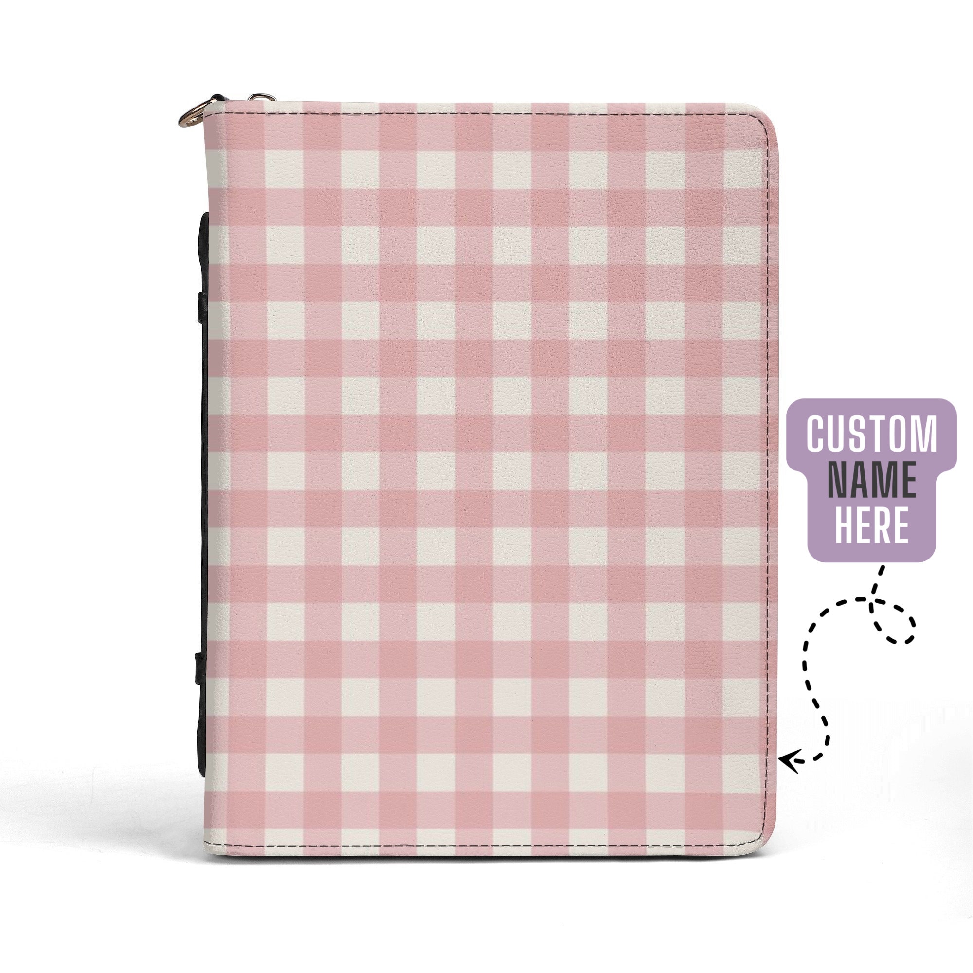 Rosa Gingham Bibelhülle personalisiert, benutzerdefinierte Bibelhülle Rosa, christliches Geschenk, Vegan Leder Bibelhülle, niedliche Bibelhülle für Frauen