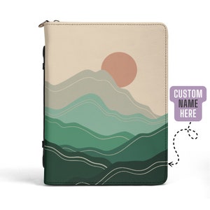 Copertina della Bibbia personalizzata, copertina della Bibbia personalizzata Boho Sun & Sea, regalo cristiano, custodia della Bibbia in pelle vegana, mare ondulato verde, copertina della Bibbia carina