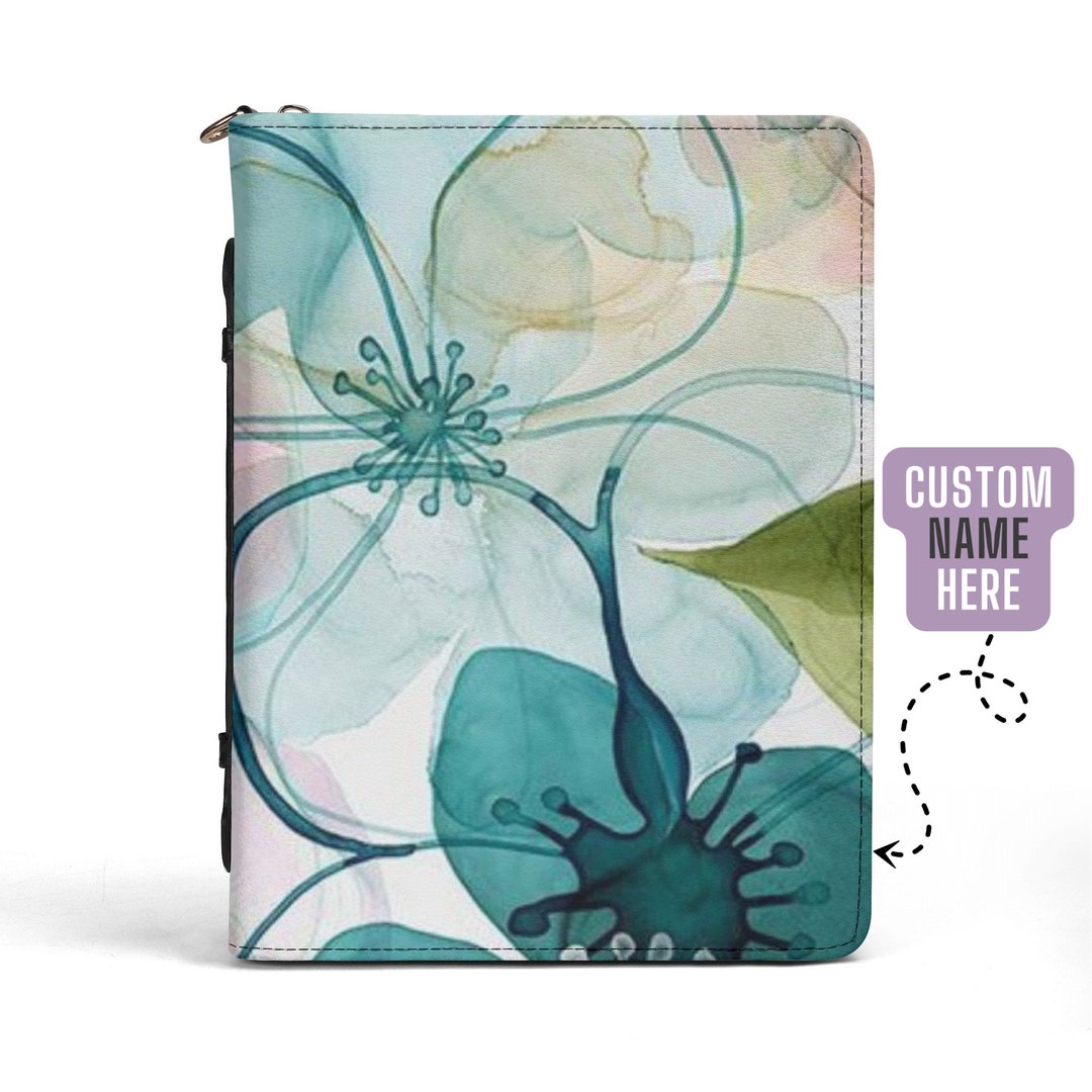 Personalized Floral Bible Cover, Turquoise Flower, Vegan Leather - Etsy