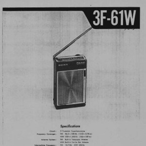 May include: A black and silver Sony 3F-61W AM/FM radio with a telescopic antenna. The radio has a black dial with white lettering and a silver speaker grille. The radio is sitting on a white background.