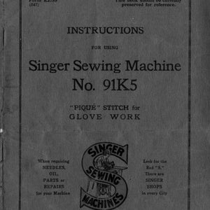 SINGER 91K5 Instruction Manual Sewing machine in ENGLISH